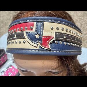 Texas Flag Studded Leather Headband Montana West NWT